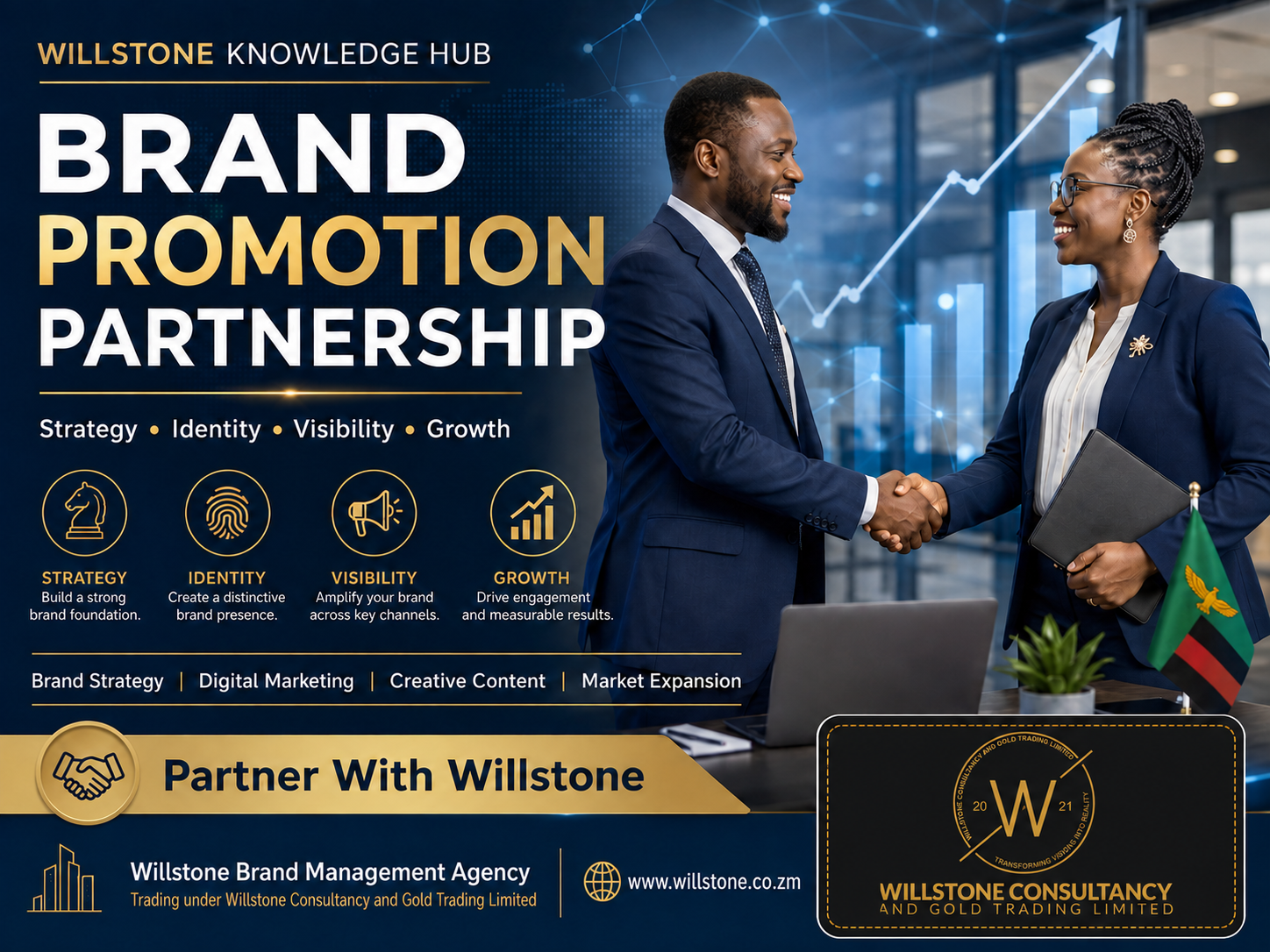 Willstone partnership artwork with gold logo
